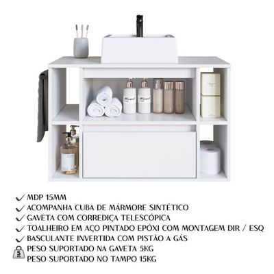 Gabinete Para Banheiro 01 Porta 01 Gaveta 80cm Branco Proddy