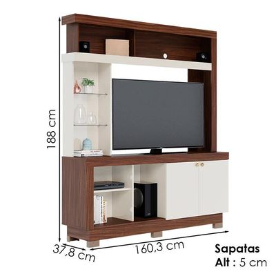 Estante Home Tv 50 Pol 2 Portas 161 Cm Valenca Nogueira Real Off White Colibri