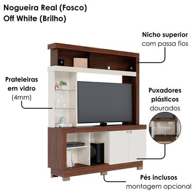 Estante Home Tv 50 Pol 2 Portas 161 Cm Valenca Nogueira Real Off White Colibri