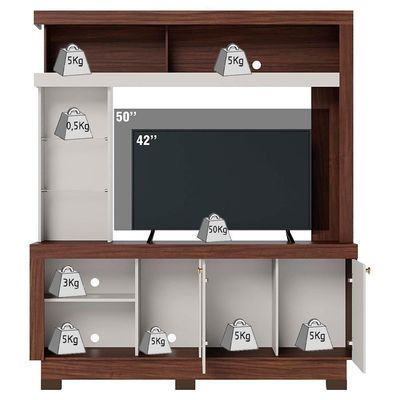 Estante Home Tv 50 Pol 2 Portas 161 Cm Valenca Nogueira Real Off White Colibri