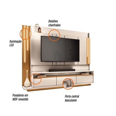 Estante De Tv 75 Pol 240cm Fany Off White-cinamomo H01 - DRossi