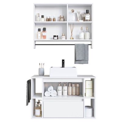 Espelheira E Gabinete Suspenso Com Cuba 80cm Branco Proddy