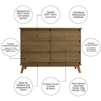 Cômoda Para Quarto Londres 6 Gavetas - Amêndoa