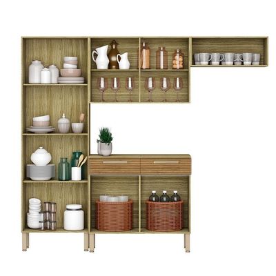 Cozinha Com Balcao Nala 222 Cm Freijo Supremo Cp Ripado Freijo Ktp