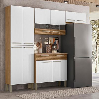 Cozinha Com Balcao Nala 222 Cm Freijo Supremo Cp Ripado Freijo Ktp