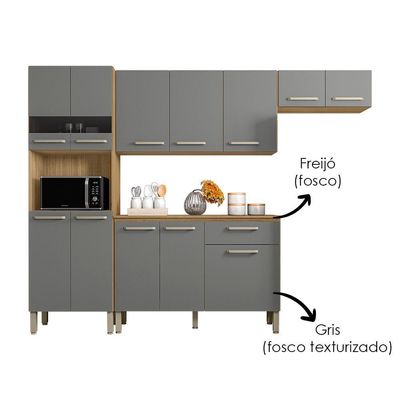 Cozinha Com Balcao Versalhes 251 Cm Freijo Gris Ktp Freijo Gris