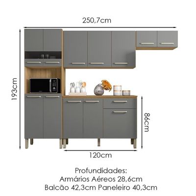 Cozinha Com Balcao Versalhes 251 Cm Freijo Gris Ktp Freijo Gris