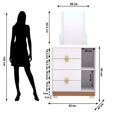 Comoda Com Espelho 4 Gavetas 1p 93 Cm Bel Branco Camarim Vlr Branco Camarim