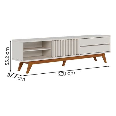Rack Bancada Tv 75 Pol 200 Cm Veneza Off White Matte Colibri