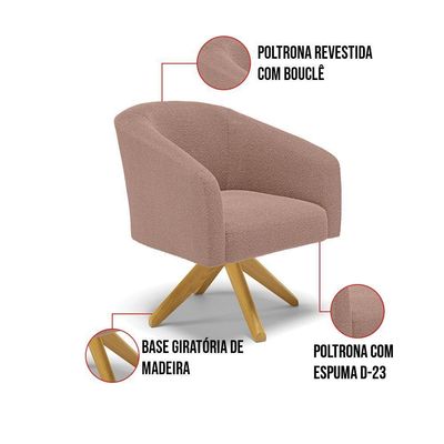 Poltrona Decorativa Giratória Ma30 Stella Bouclê Rosê D03 - DRossi