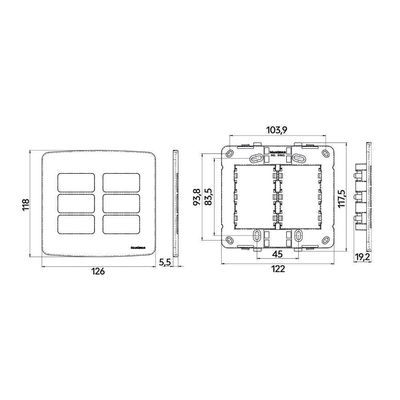 Placa Com Suporte Margirius B3 4x4 Para 6 Módulos Horizontais Branca