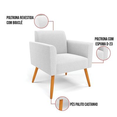 Poltrona Sala Estar Pé Palito Castanho Marisa Bouclê Off White D03 - DRossi