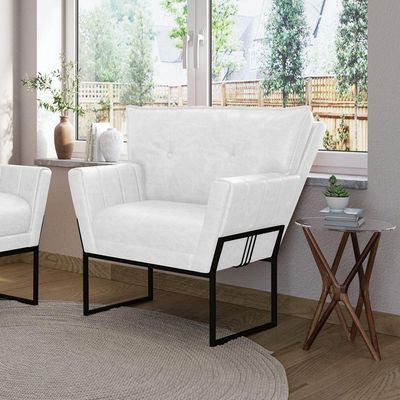 Poltrona Sala Industrial Preto Kit 2 Anitta Sintético Pu Branco D03 - DRossi