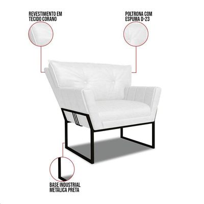 Poltrona Sala Industrial Preto Kit 2 Anitta Sintético Pu Branco D03 - DRossi