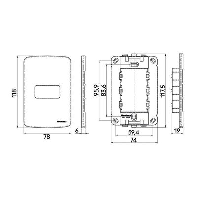 Placa Com Suporte Margirius B3 Colors 4x2 Para 1 Módulo Horizontal Argila