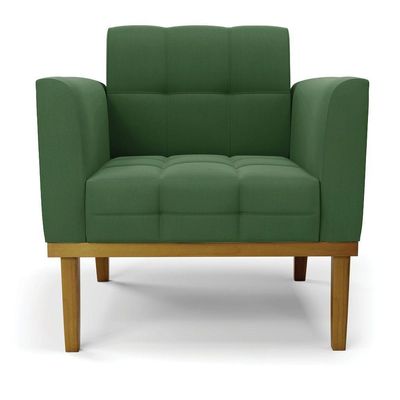 Poltrona Base De Madeira Fixa Castanho Kit 2 Elisa Suede Verde D03 - DRossi