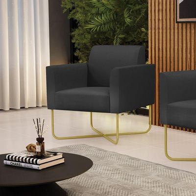 Poltrona Base X Industrial Dourado Marisa Corino Preto