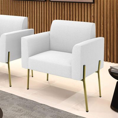 Poltrona Sala De Estar Pé Ferro Dourado Marisa Bouclê Off White D03 - DRossi