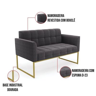 Namoradeira E 2 Poltronas Industrial Dourado Elisa Bouclê Grafite D03 - DRossi