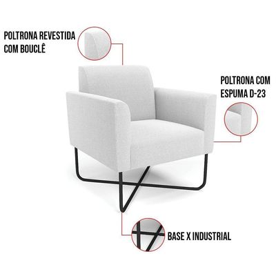 Poltrona Sala Base X Industrial Preto Marisa Bouclê Off White D03 - DRossi