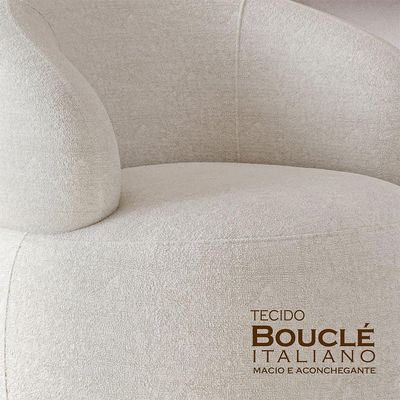 Poltrona Design Orgânico Moderno E Sofisticado Eloah Base Giratória Bouclé Italiano Off White