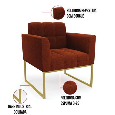 Namoradeira E 2 Poltronas Industrial Dourado Elisa Bouclê Terra D03 - DRossi