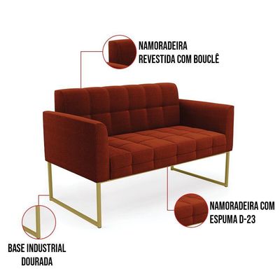 Namoradeira E 2 Poltronas Industrial Dourado Elisa Bouclê Terra D03 - DRossi