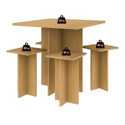 Mesa De Jantar Genialflex Kit 4 Bancos Carvalho Dakar