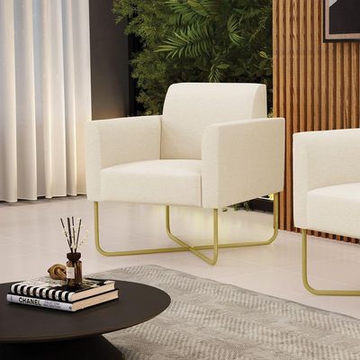 Poltrona Base X Industrial Dourado Marisa Linho D03 - DRossi A19 Bege