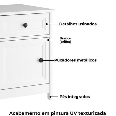 Mesa De Cabeceira 1 Porta 1 Gaveta 45 Cm Dm112 Branco Dtall Branco