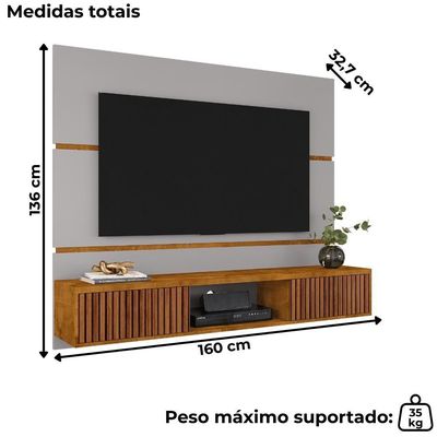 Painel Suspenso Tv 65 Pol 160 Cm Ambar Off White Naturalle Bechara