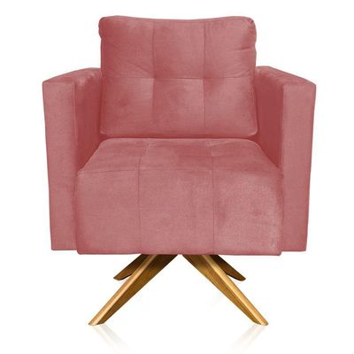 Poltrona Giratória Livia Suede Base De Madeira Ma30 D01 - DRossi Rose