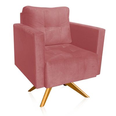 Poltrona Giratória Livia Suede Base De Madeira Ma30 D01 - DRossi Rose
