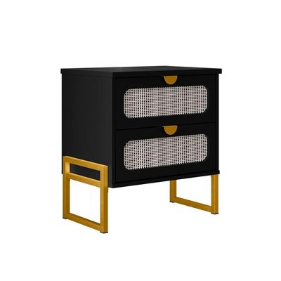 Mesa De Cabeceira Luxo Titanium Com Fino Acabamento 45cm - Preto - Dourado