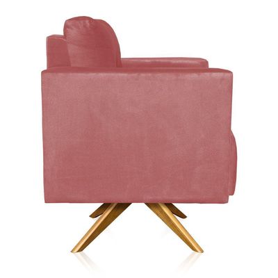 Poltrona Giratória Livia Suede Base De Madeira Ma30 D01 - DRossi Rose