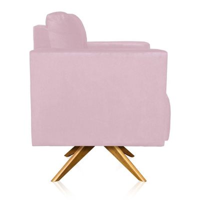 Poltrona Giratória Livia Suede Base De Madeira Ma30 D01 - DRossi Rosa Bebê