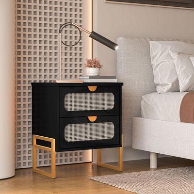 Mesa De Cabeceira Luxo Titanium Com Fino Acabamento 45cm - Preto - Dourado