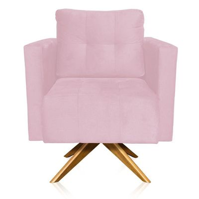 Poltrona Giratória Livia Suede Base De Madeira Ma30 D01 - DRossi Rosa Bebê
