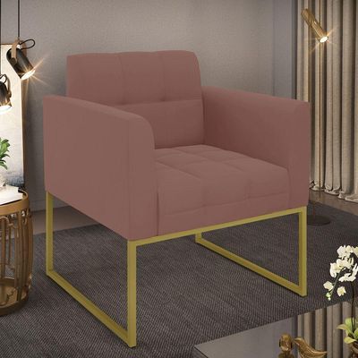 Poltrona Elisa Veludo Base Metálica Industrial Dourado D03 - DRossi Rose