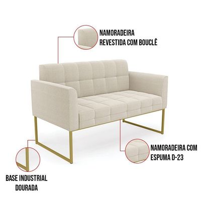 Namoradeira E Poltrona Industrial Dourado Elisa Bouclê Bege D03 - DRossi
