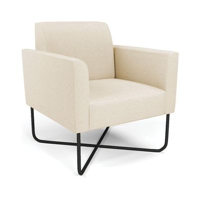 Poltrona Base X Industrial Preto Marisa Linho A19 Bege