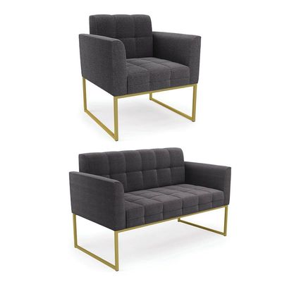 Namoradeira E Poltrona Industrial Dourado Elisa Bouclê Grafite D03 - DRossi
