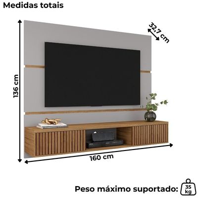 Painel Suspenso Tv 65 Pol 160 Cm Ambar Off White Cinamomo Bechara