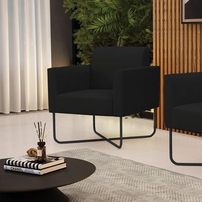Poltrona Base X Industrial Preto Marisa Linho A79 Preto