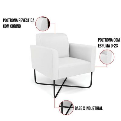 Poltrona Base X Industrial Preto Marisa Corino Branco