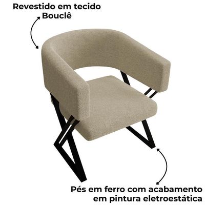 Kit 2 Poltronas Decorativas Mirela Pes Metal Boucle Bege Vconcept
