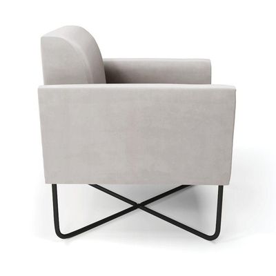 Kit 2 Poltronas Base X Industrial Preto Marisa Veludo Cinza