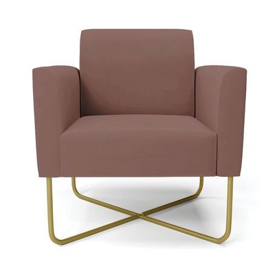 Kit 2 Poltronas Base X Industrial Dourado Marisa Veludo Rose