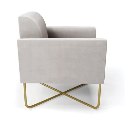 Kit 2 Poltronas Base X Industrial Dourado Marisa Veludo Cinza