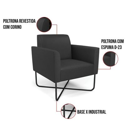 Kit 2 Poltronas Base X Industrial Preto Marisa Corino Preto